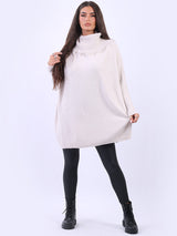 Cowl Neck Batwing Knitted Poncho