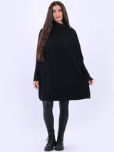 Cowl Neck Batwing Knitted Poncho