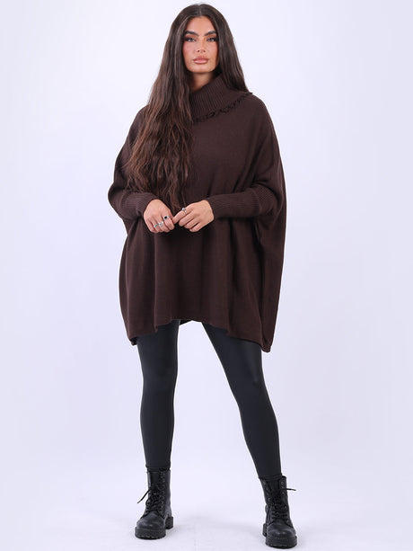 Cowl Neck Batwing Knitted Poncho