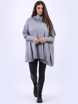 Cowl Neck Batwing Knitted Poncho