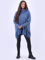 Cowl Neck Batwing Knitted Poncho