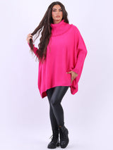 Cowl Neck Batwing Knitted Poncho