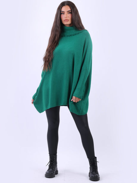 Cowl Neck Batwing Knitted Poncho