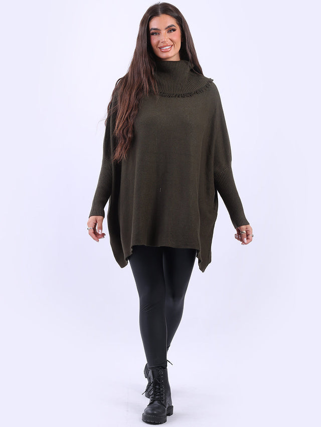 Cowl Neck Batwing Knitted Poncho