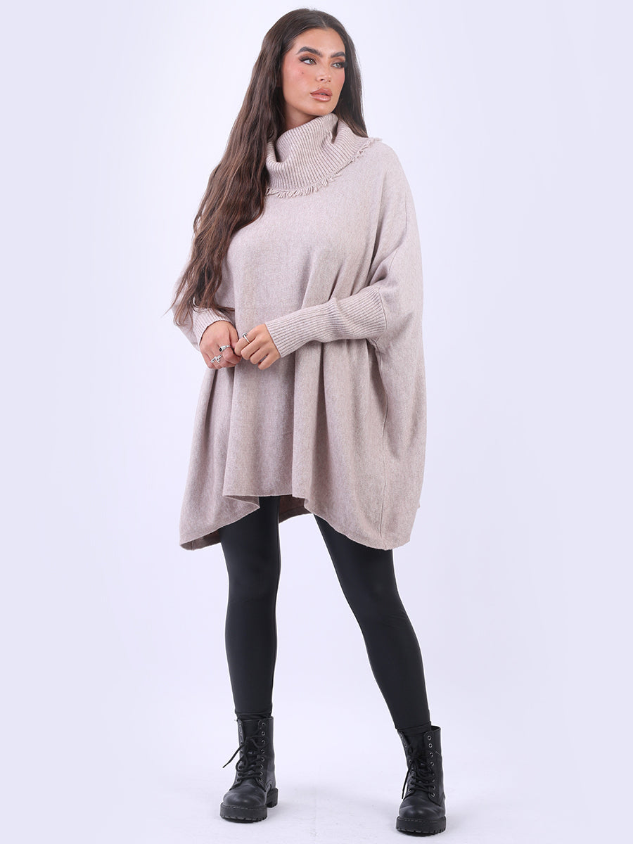 Cowl Neck Batwing Knitted Poncho