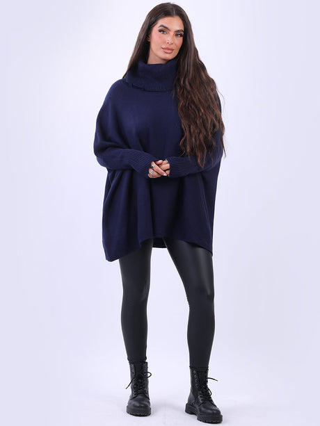 Cowl Neck Batwing Knitted Poncho