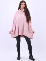 Cowl Neck Batwing Knitted Poncho