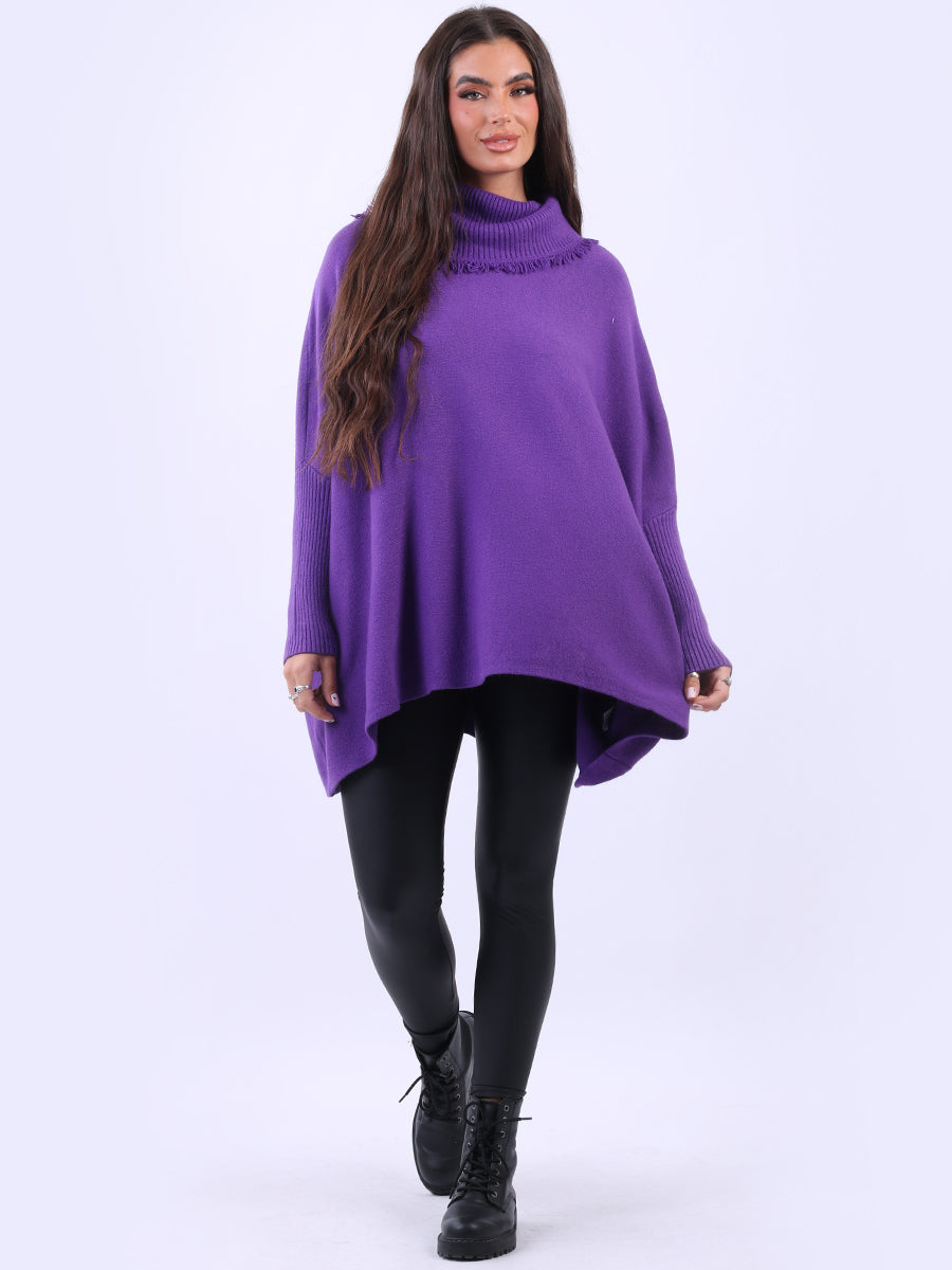 Cowl Neck Batwing Knitted Poncho