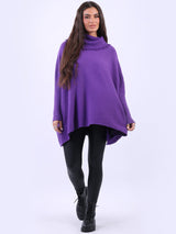 Cowl Neck Batwing Knitted Poncho