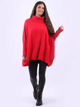 Cowl Neck Batwing Knitted Poncho