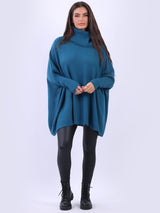 Cowl Neck Batwing Knitted Poncho