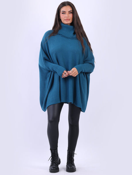 Cowl Neck Batwing Knitted Poncho