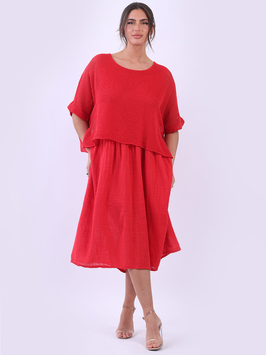 Mesh Net Cotton Dress Red