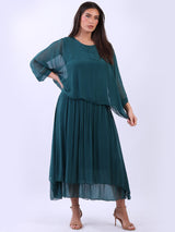 Plus Size 2-Layer Plain Silk Maxi Dress