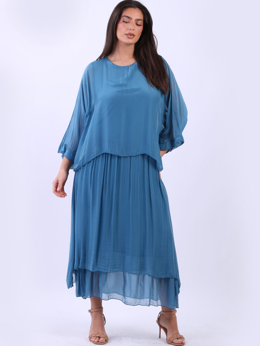 Plus Size 2-Layer Plain Silk Maxi Dress