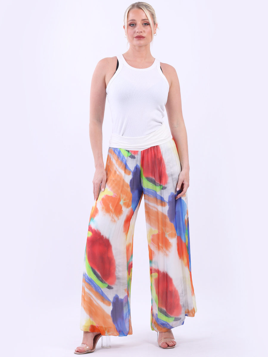 Tie Dye Wide Leg Silk Palazzo White