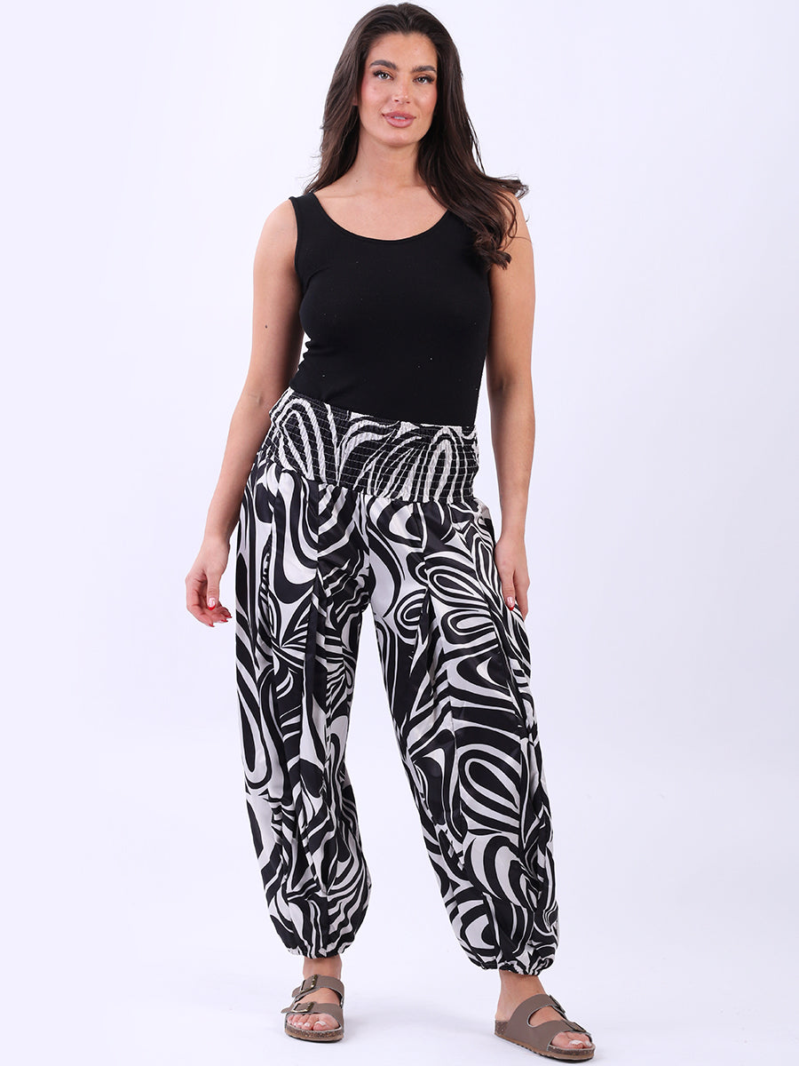 Abstract Print Shirred Waist Ladies Hip Pop Harem Pant