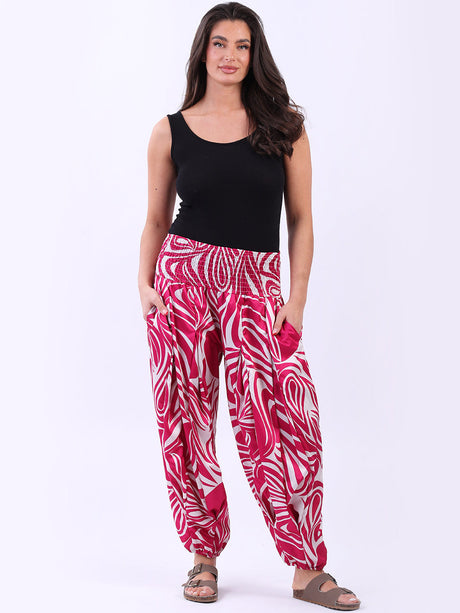 Abstract Print Shirred Waist Ladies Hip Pop Harem Pant