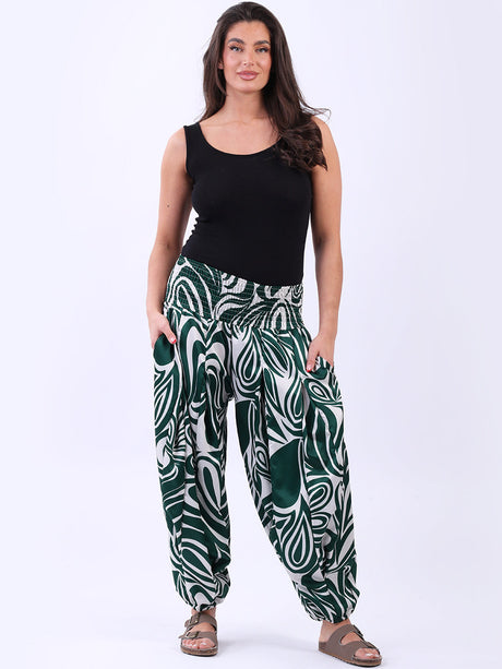 Abstract Print Shirred Waist Ladies Hip Pop Harem Pant