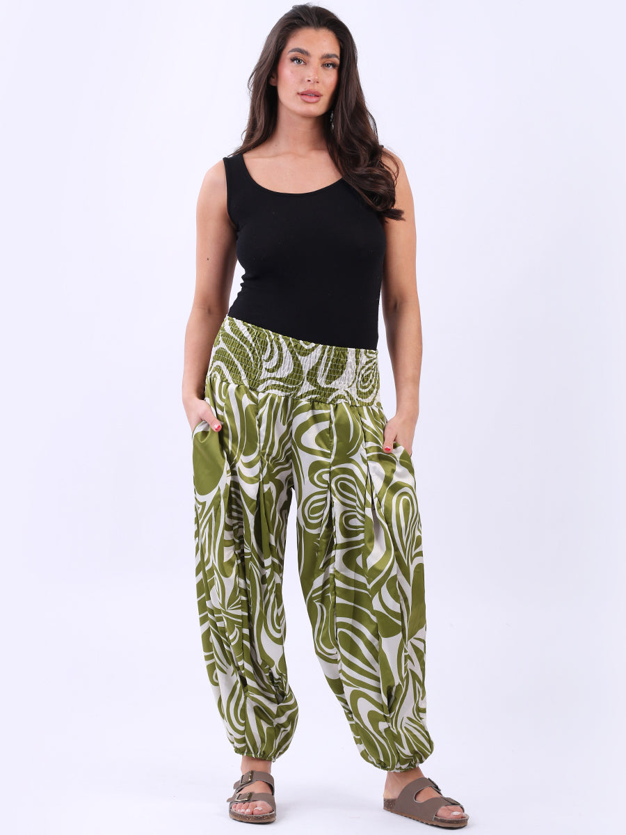 Abstract Print Shirred Waist Ladies Hip Pop Harem Pant