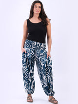 Abstract Print Shirred Waist Ladies Hip Pop Harem Pant