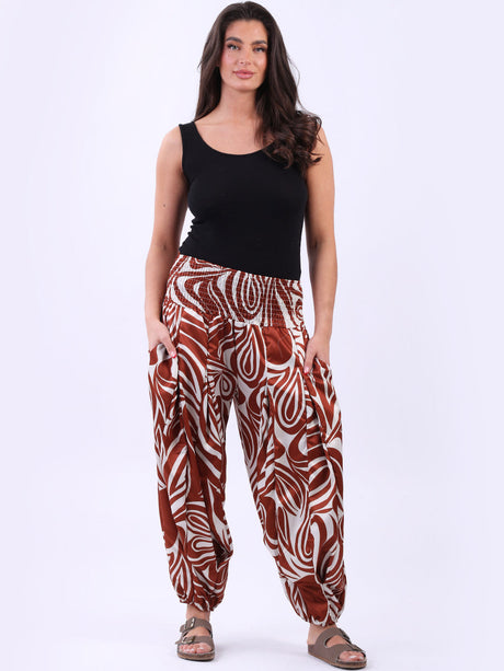 Abstract Print Shirred Waist Ladies Hip Pop Harem Pant