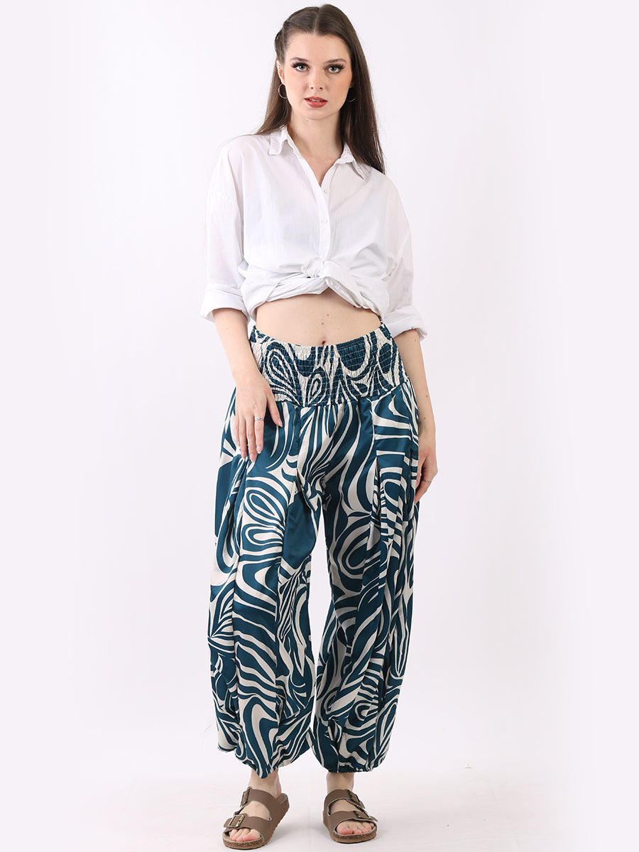 Abstract Print Smoked Harem Trouser