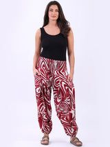 Abstract Print Shirred Waist Ladies Hip Pop Harem Pant