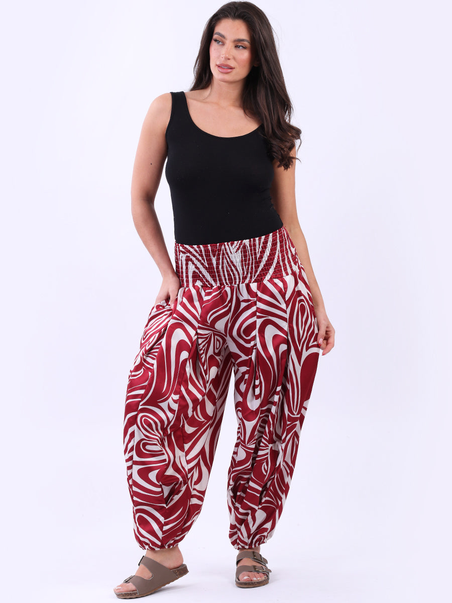 Abstract Print Shirred Waist Ladies Hip Pop Harem Pant