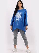 Abstract Star Drawstring Hem Oversized Top