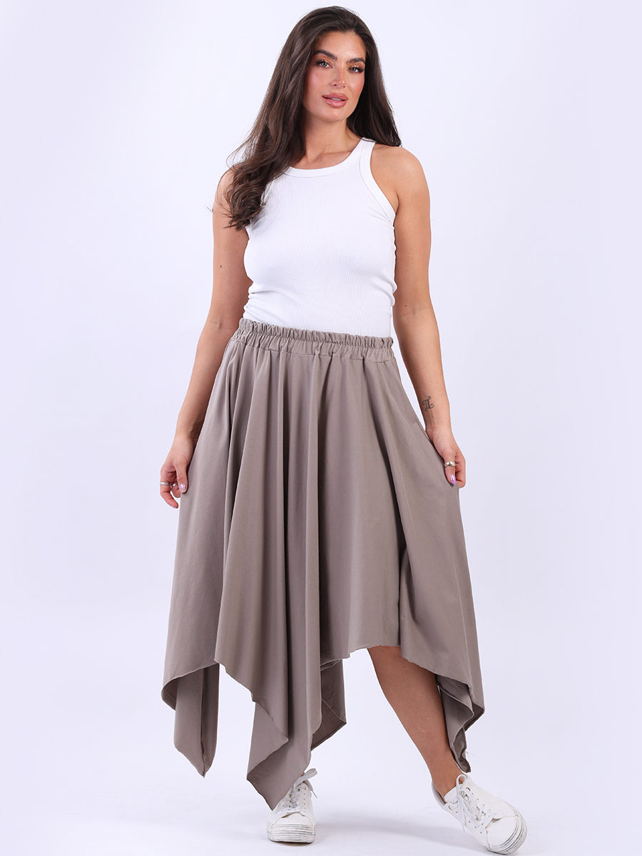 Women Hanky Raw-Edged Hem Cotton Skirt