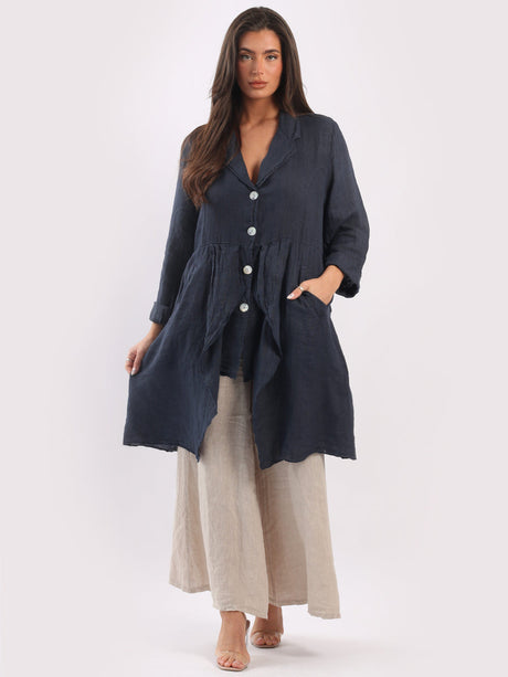 Button Down Long Linen Jacket