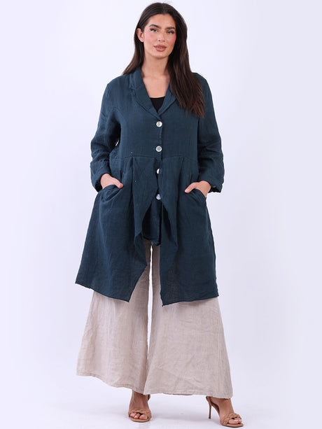 Plain Long Linen Button Down Ruffle Jacket