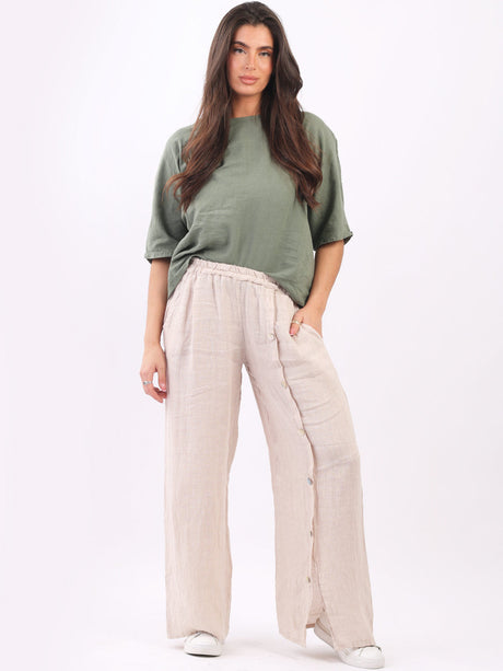 Ladies Plain Wide Leg Linen Palazzo Pant