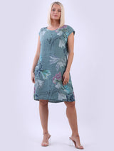 Ladies Floral Linen Midi Summer Dress