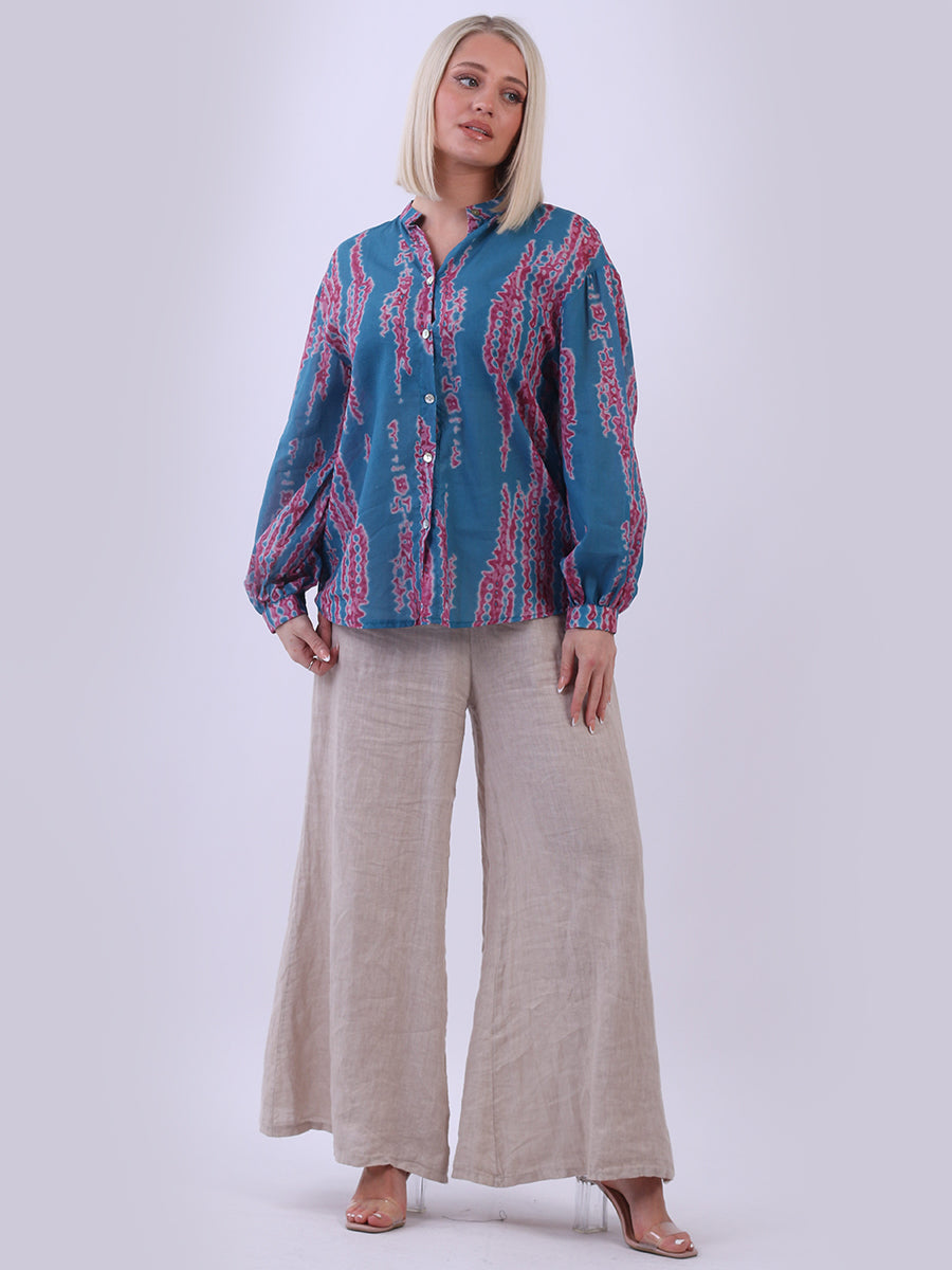 Tie Dyed Cotton Crop Blouse Teal