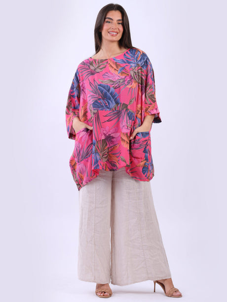 Ladies Tropical Print Summer Short Kaftan Top