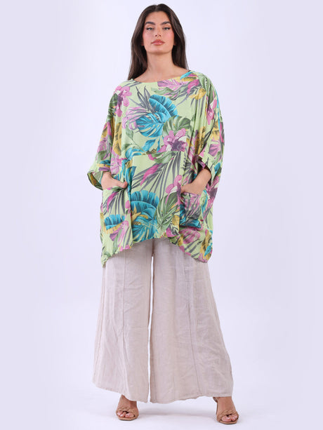 Ladies Tropical Print Summer Short Kaftan Top