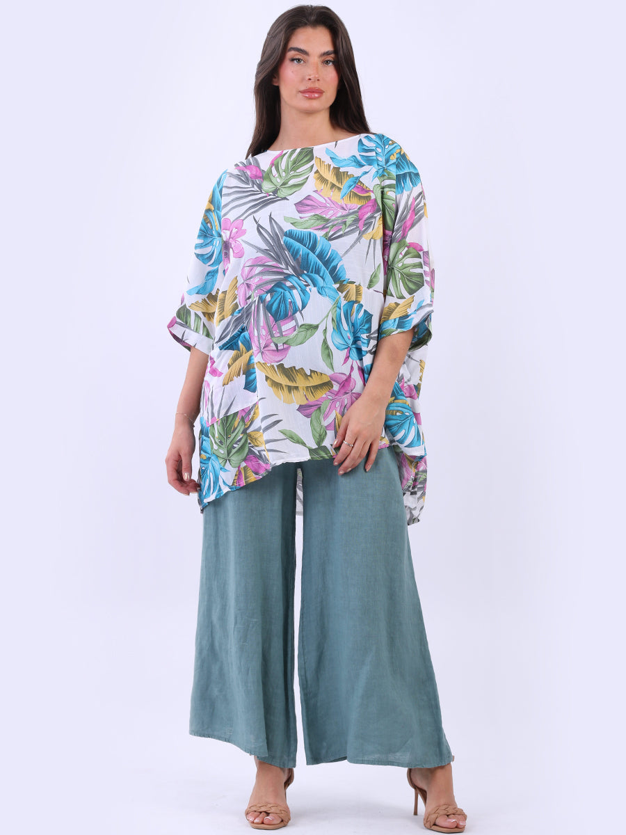 Ladies Tropical Print Summer Short Kaftan Top