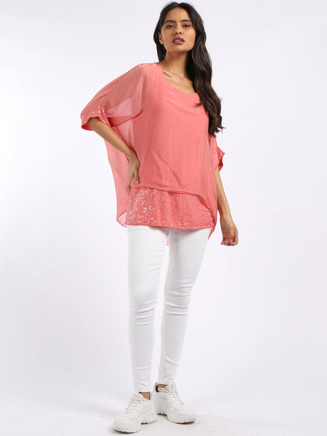 Chunky Twin Sequin Ladies Silk Top