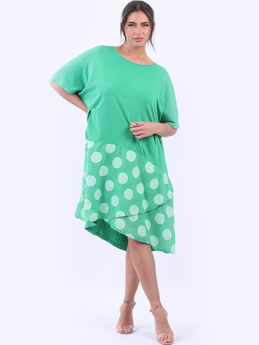 Polka Dot Contrast Cotton Dress Green