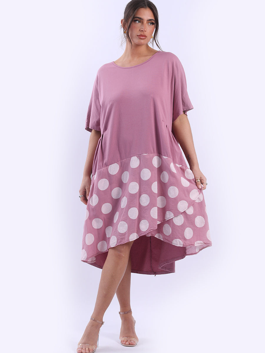 Polka Dot Contrast Cotton Dress Raspberry