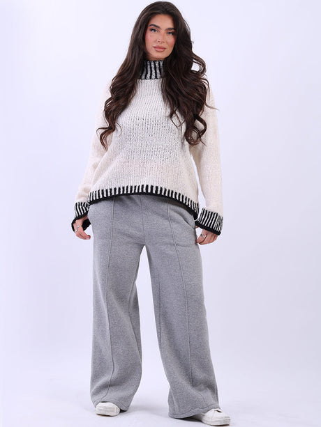 Women Contrast Stitch Chunky Knit Woolen Sweater