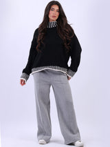 Women Contrast Stitch Chunky Knit Woolen Sweater