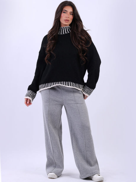 Women Contrast Stitch Chunky Knit Woolen Sweater