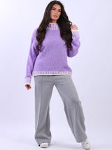 Women Contrast Stitch Chunky Knit Woolen Sweater