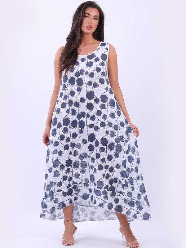 Ladies Sleeveless Polka Print Cotton Tank Dress