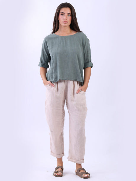 Cotton Solid Crop Boxy Top