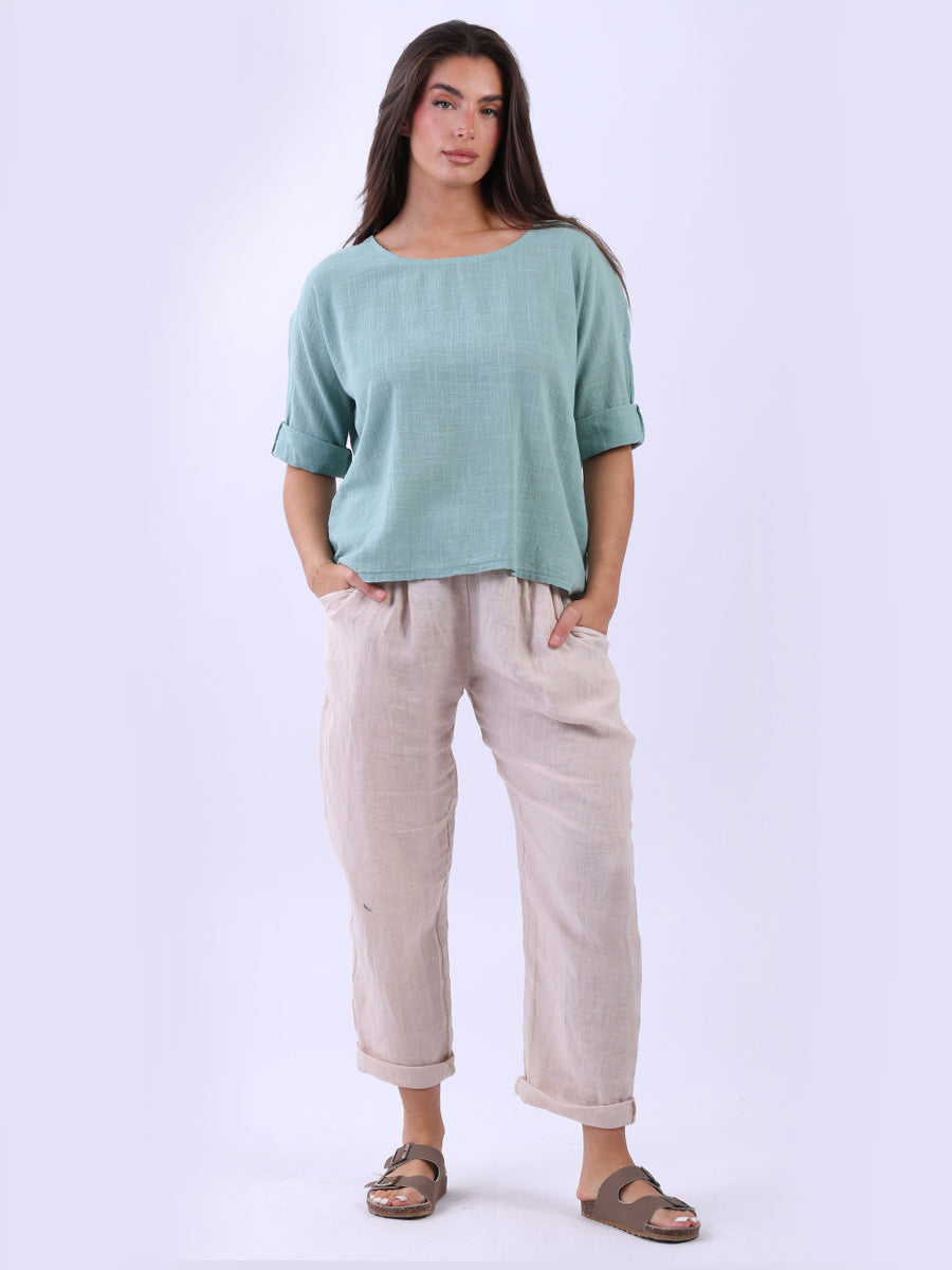 Cotton Solid Crop Boxy Top