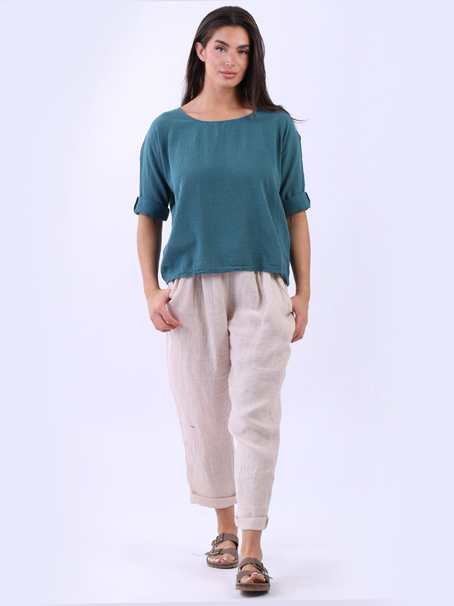 Cotton Solid Crop Boxy Top